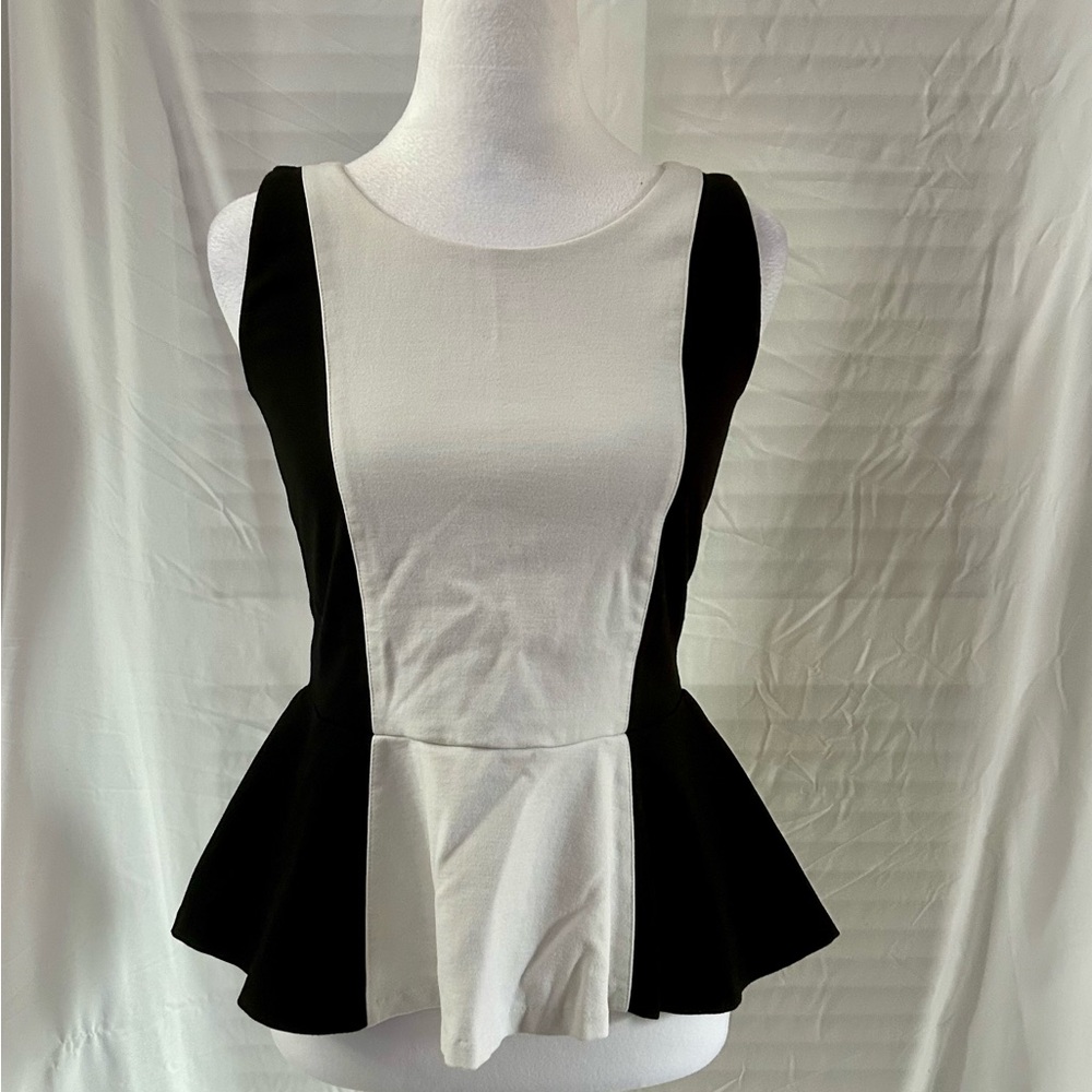 INC International Concepts Black and White Colorblock Peplum Tank